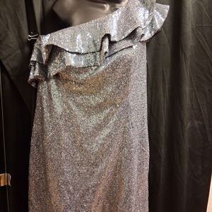 Ava Presley Elegant One Shoulder Silver Dress